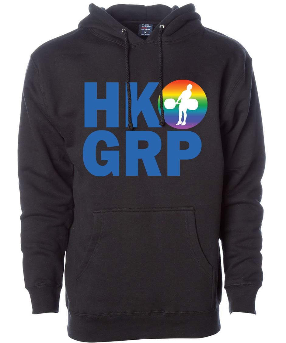 black hoodie with rainbow
