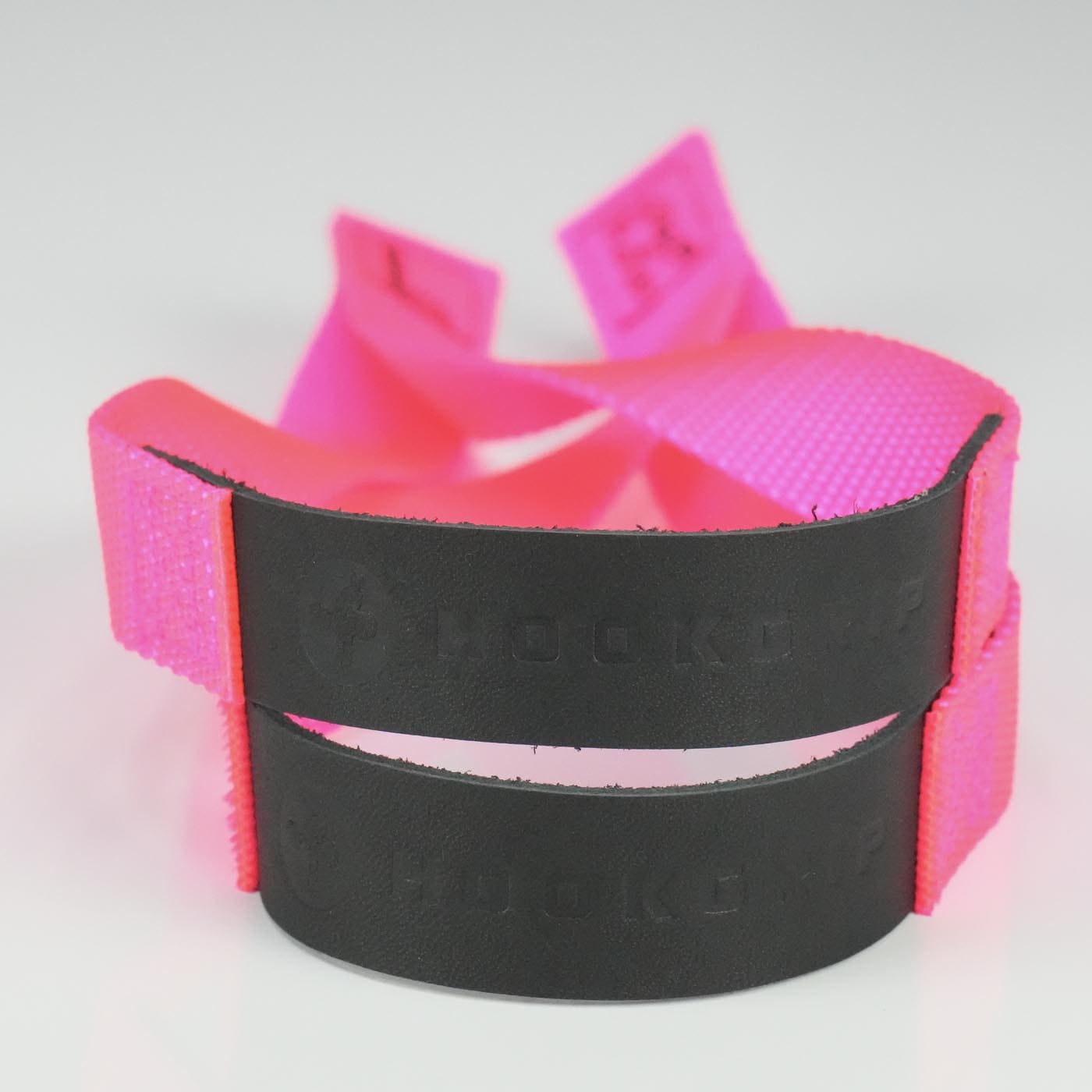 Leather/Nylon Black & Neon Pink hookgrip weightlifting straps