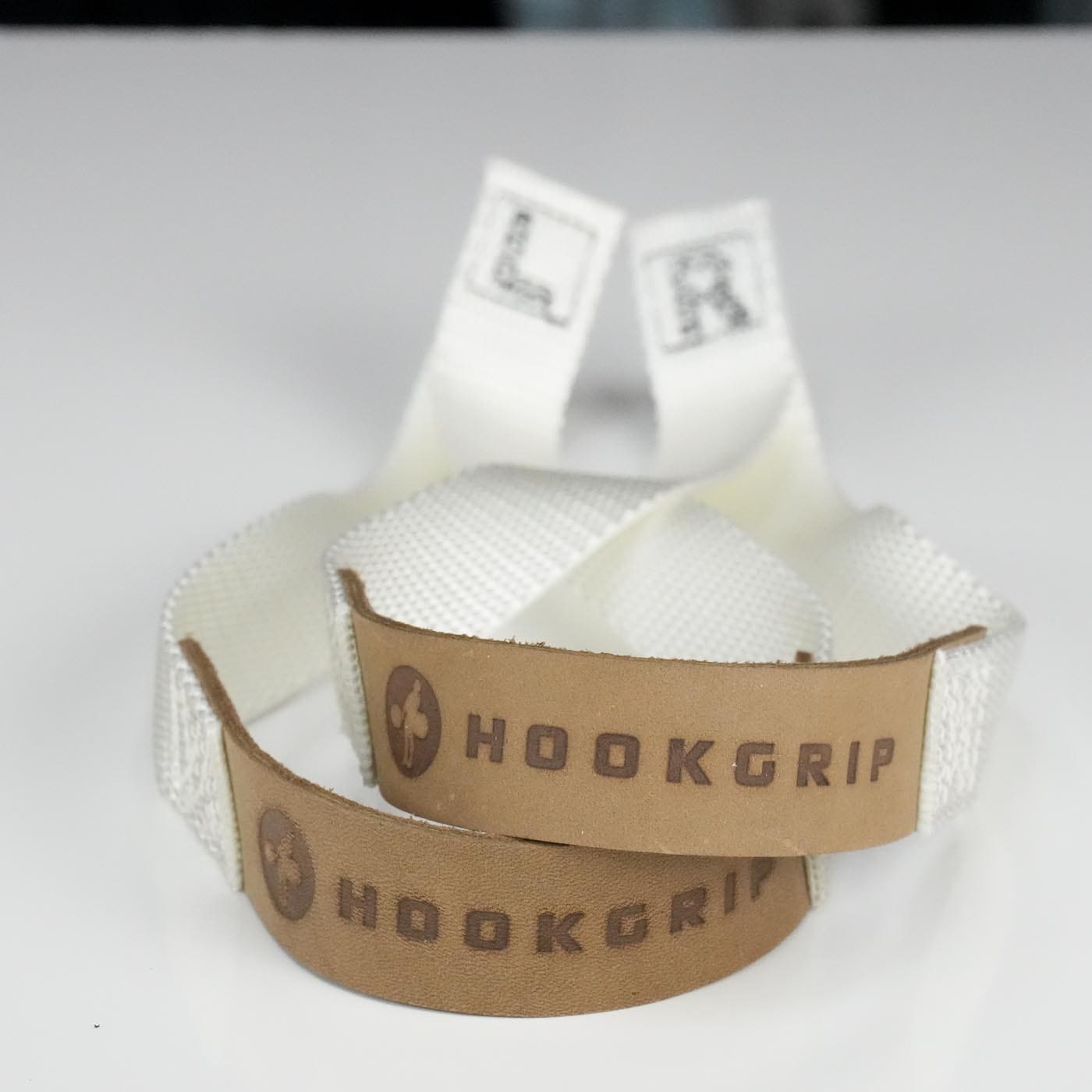 Leather/Nylon Tan & White hookgrip weightlifting straps – hookgrip store